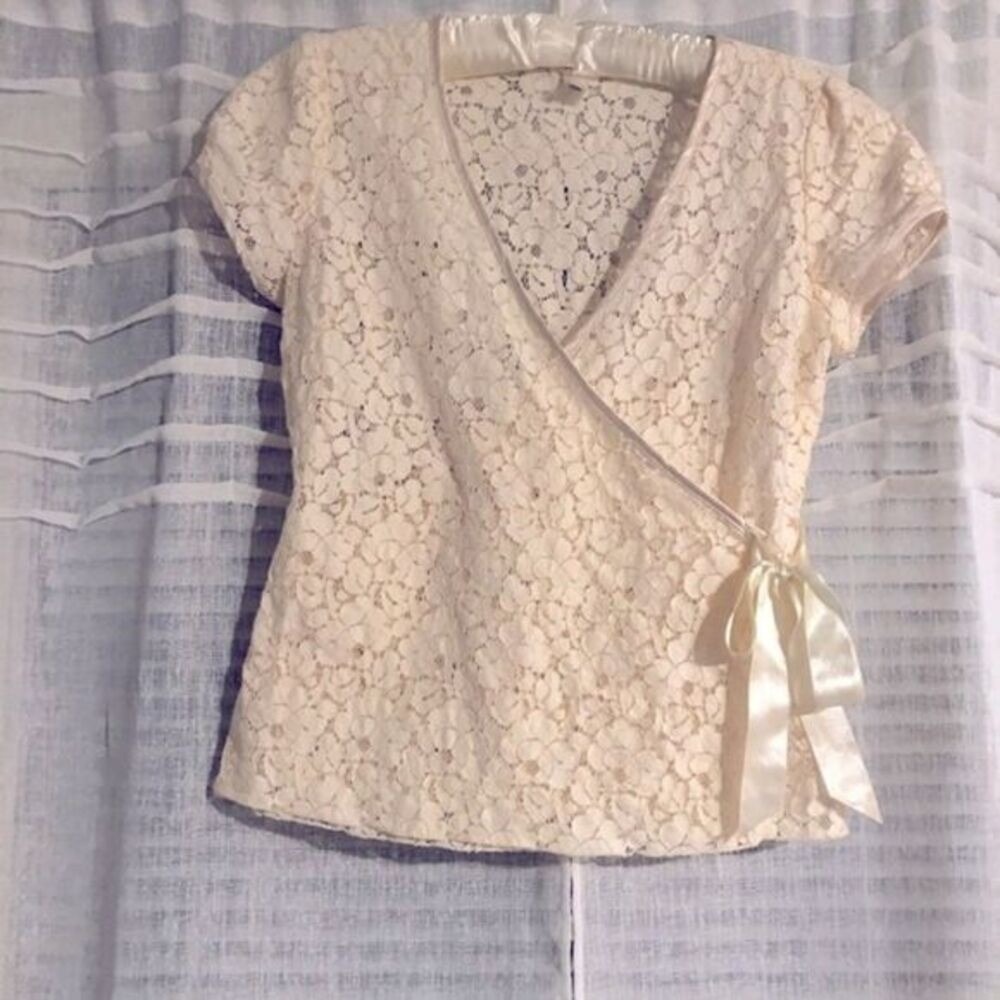 Old Navy Sheer Lace Wrap Around Blouse fairy coquette romantic girlhood small - Picture 8 of 8
